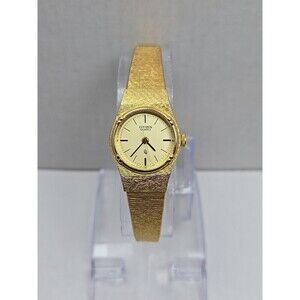 Citizen Quartz 2030 Gold Plated Textured Bracelet Ladies Watch New Battery